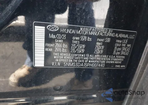 2023 Hyundai Santa Fe Hybrid Sel Premium из США, поврежденный, VIN 5NMS3DA15PH007440